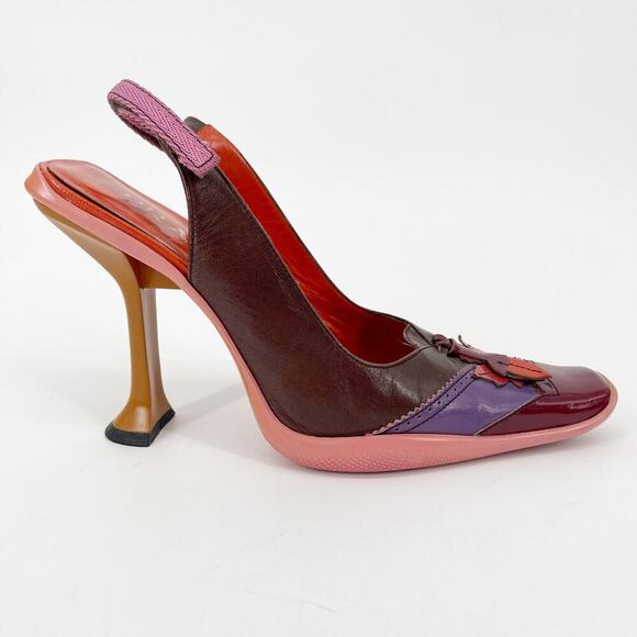 Rare Prada F/W 1999 Multicolor Acorn Leaf Square Toe Sporty Slingback Heel IT 38 - Picture 2 of 13